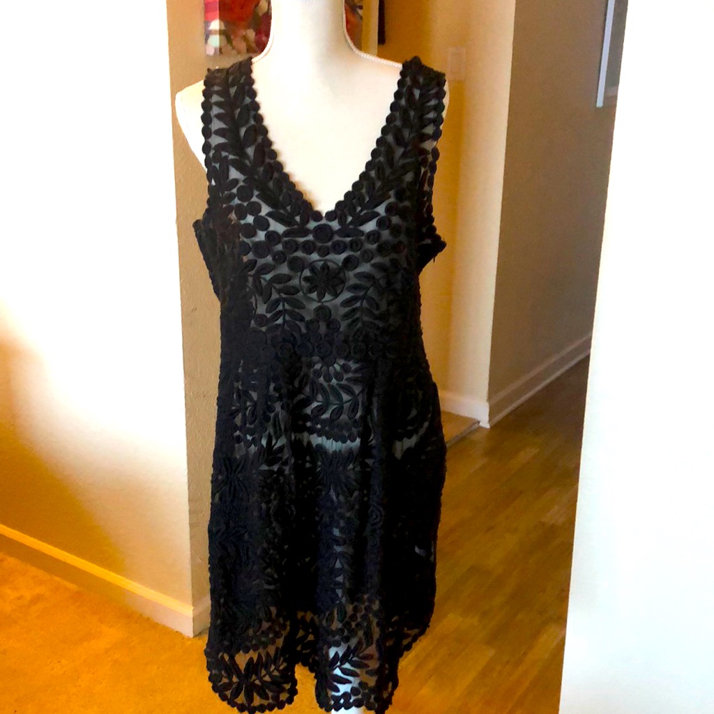 Yoana Baraschi Black Lace Midi Dress Sz 14 Gorgeous